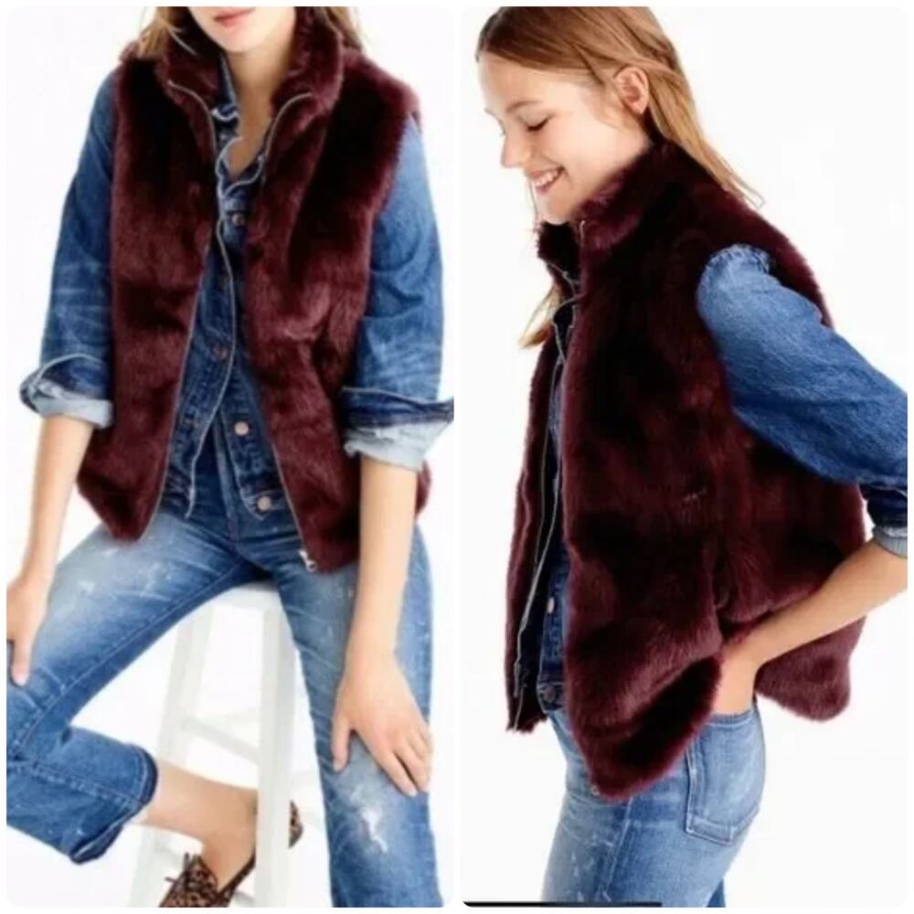 J.Crew Faux Fur Vest Burgundy